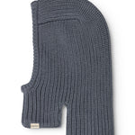 Knitted balaclava in dark gray with face opening and logo label.