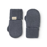 Knitted gloves in dark gray, front and back with ribbed edge.