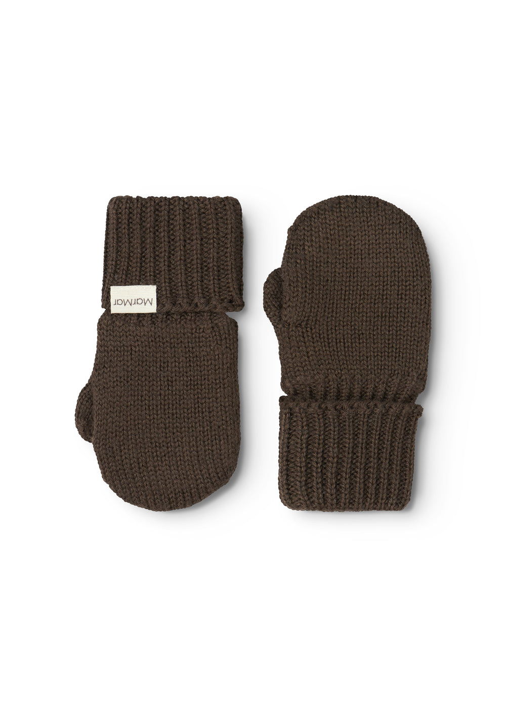 Warm brown knitted gloves with wide rib cuffs.