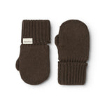 Warm brown knitted gloves with wide rib cuffs.