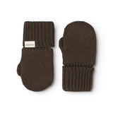 Warm brown knitted gloves with wide rib cuffs.