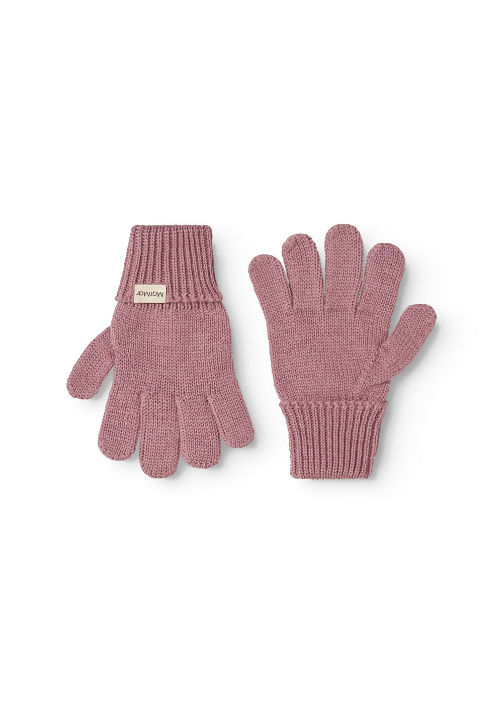 Pink leather gloves with ribbed edge and five-finger cut.