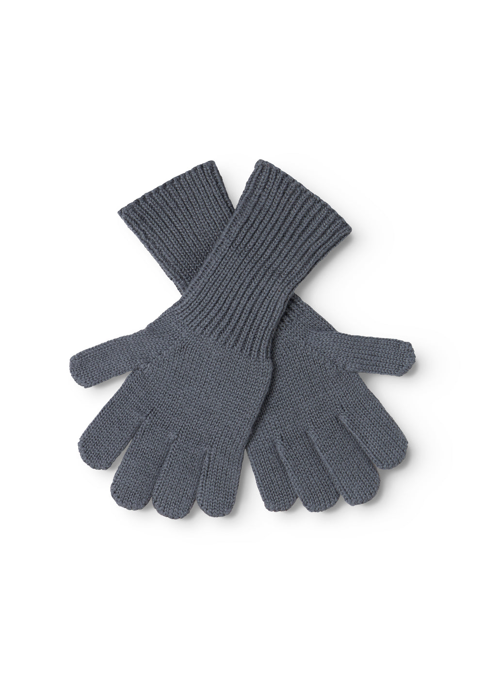 Gray rib-knit gloves with ribbing and decorative seams, opening at the wrist.
