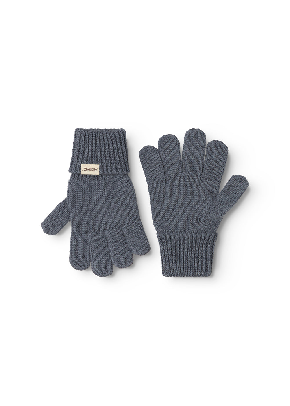 Grey knit gloves set with ribbed cuff and five fingers, soft knit.