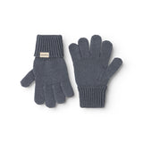 Grey knit gloves set with ribbed cuff and five fingers, soft knit.