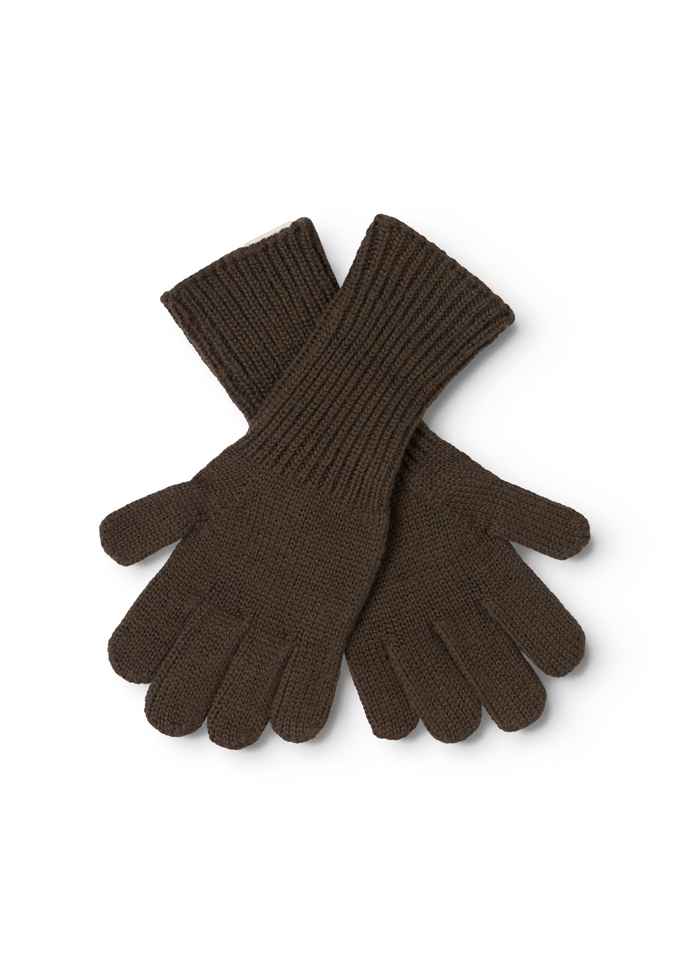 Black leather gloves with ribbed edges and five fingers, folded together.
