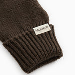 Dark brown knit gloves with ribbed cuff and MarMar logo tag.