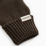 Dark brown knit gloves with ribbed cuff and MarMar logo tag.