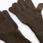 Leather gloves in dark brown with ribbed cuff and thumb.