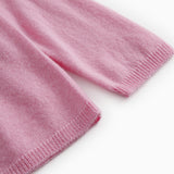 Pink knitted cashmere cardigan with ribbed cuffs and hem.