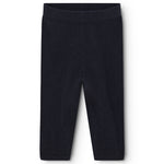 High-waisted cargo pants and indigo with ribbed cuffs and straight legs.