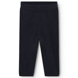 High-waisted cargo pants and indigo with ribbed cuffs and straight legs.