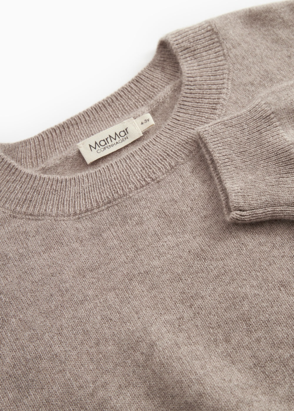 Gray rib-knit blouse with a ribbed collar.