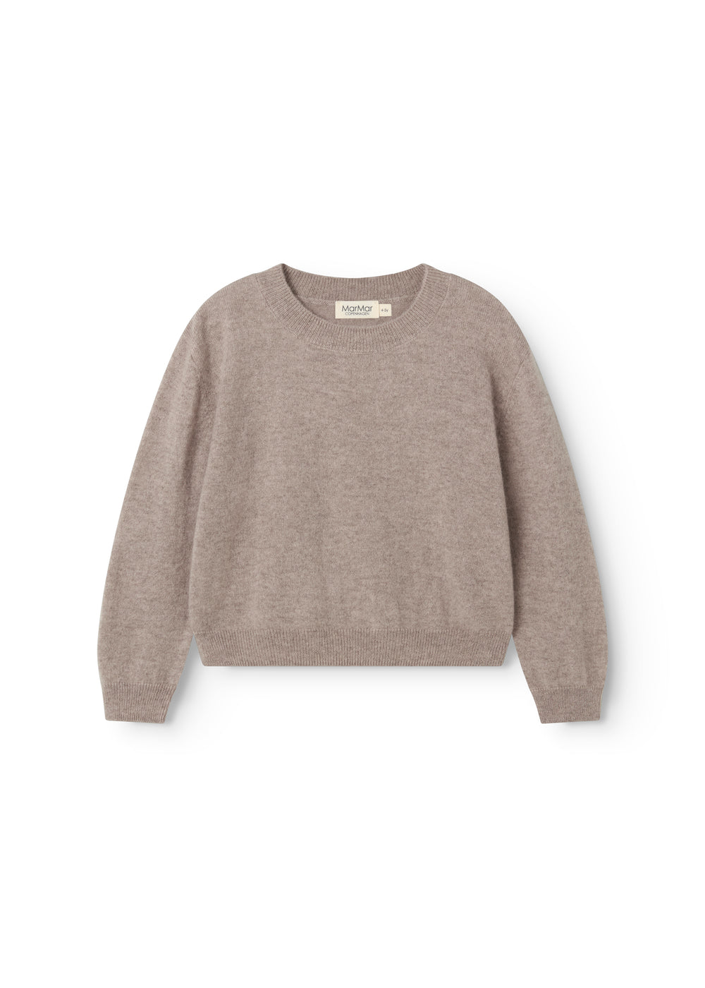 Gray textured knit blouse with round neck and ribbed edges on sleeves and hem.