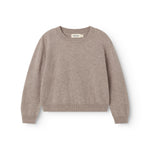Gray textured knit blouse with round neck and ribbed edges on sleeves and hem.