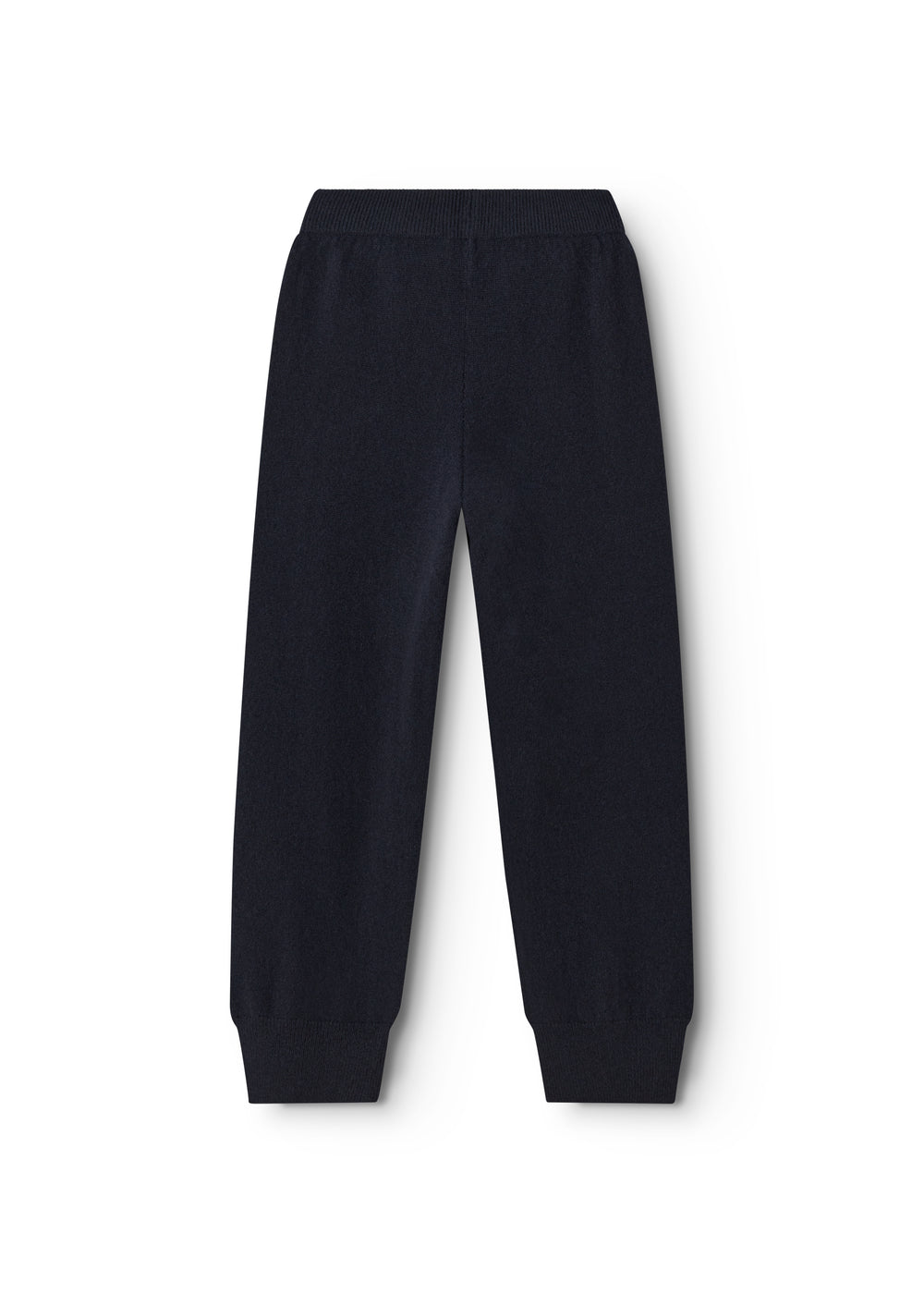 Indigo Kashmir trousers with straight legs and elastic at the ankles.