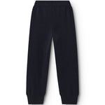 Indigo Kashmir trousers with straight legs and elastic at the ankles.