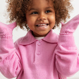Pink striped baby onesie for small hands with ribbed cuffs at the wrist.