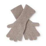 Long knitted gloves in sand-colored blend with five fingers and ribbed edge.