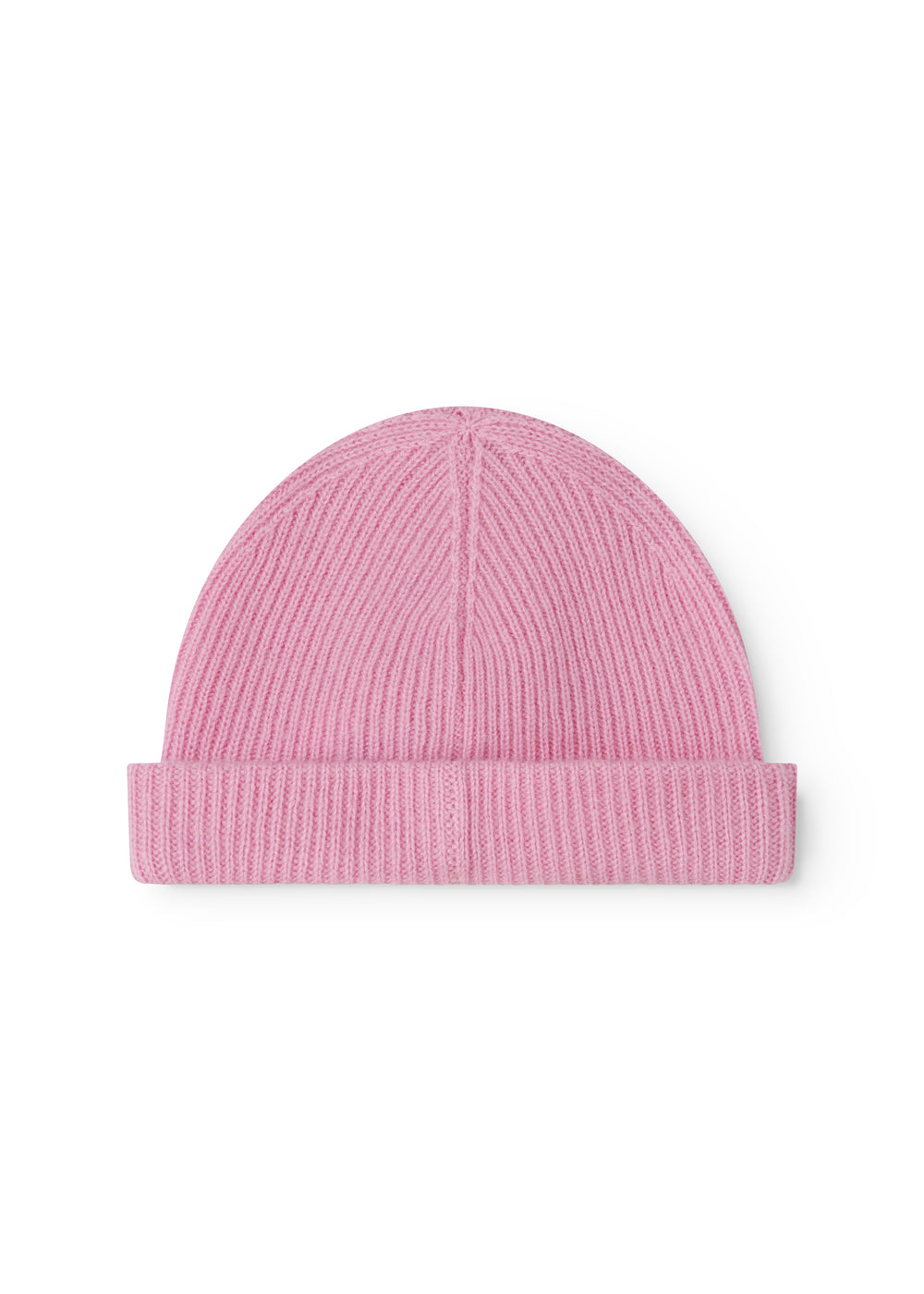 Pink Kashmir striped hat with folded rib edge and clear center seam