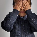 Kids' pajamas in dark blue duvet with hood and full zipper