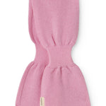 Pink baby blanket in knit, folded together with an elastic edge