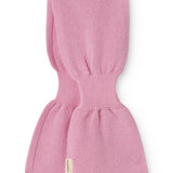 Pink baby blanket in knit, folded together with an elastic edge