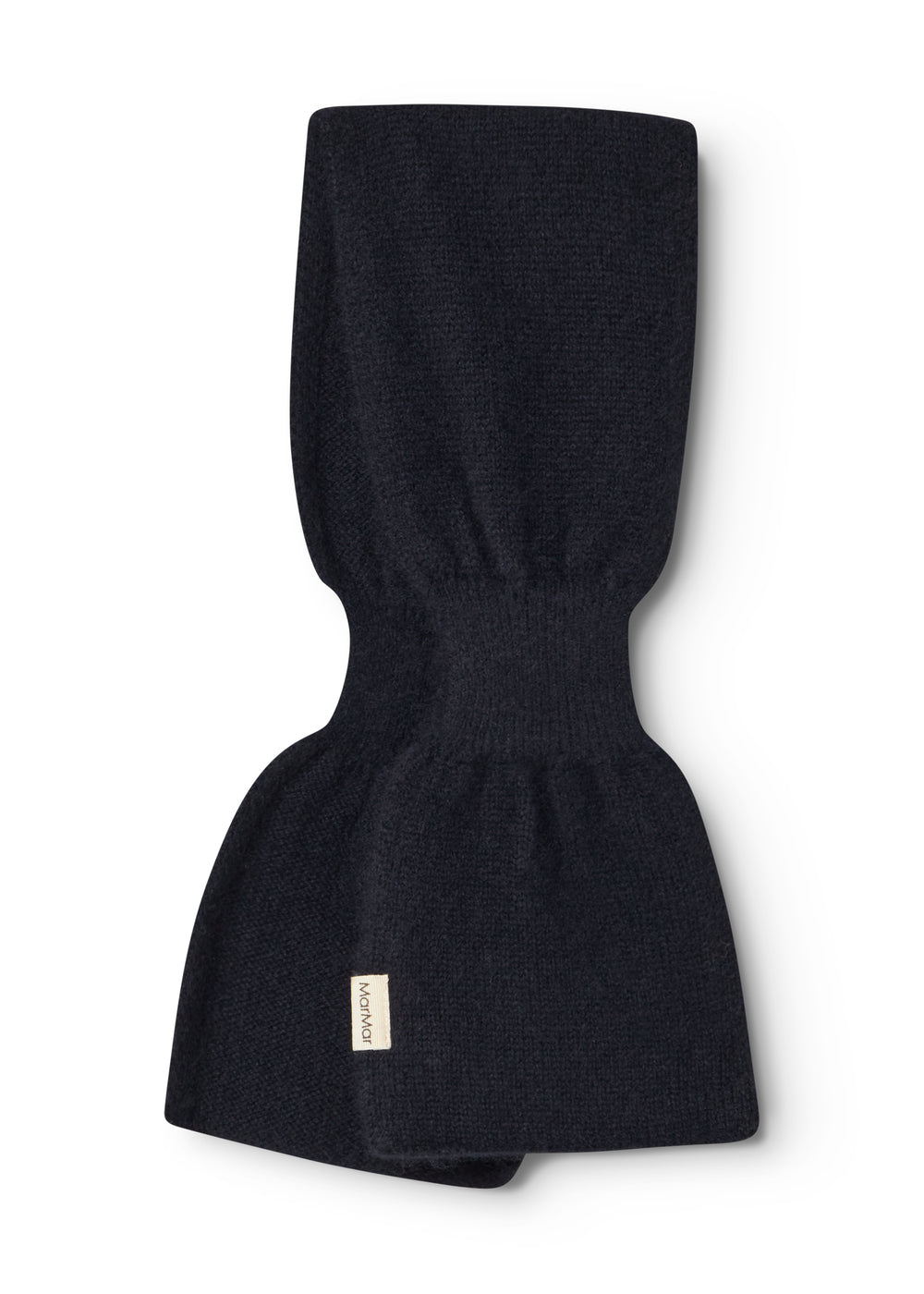 Dark indigo Kashmir scarf for baby, folded with logo branding.