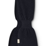 Dark indigo Kashmir scarf for baby, folded with logo branding.