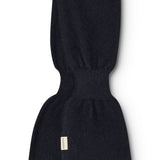 Dark indigo Kashmir scarf for baby, folded with logo branding.