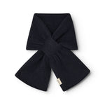 Dark indigo cashmere scarf for baby with knot and short ends