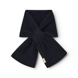 Dark indigo cashmere scarf for baby with knot and short ends