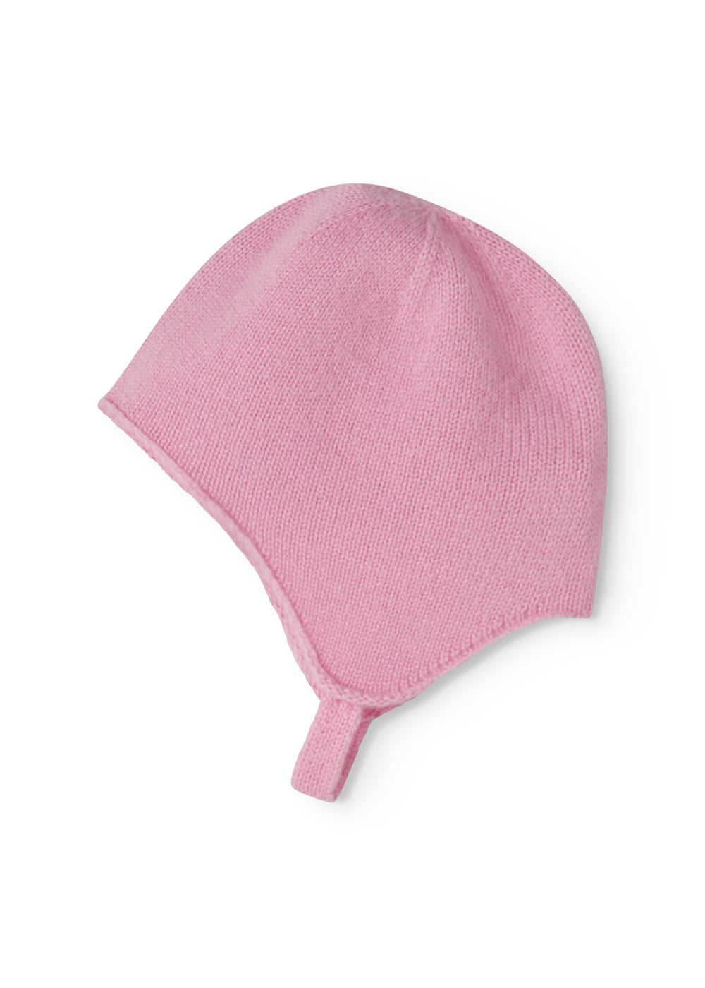 Pink baby hat in knit with a drawstring at the bottom