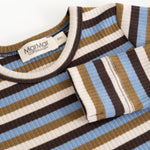 Details of long-sleeve bodystocking with stripes; MarMar Copenhagen label and ribbed edge at the neckline.