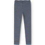 Striped leggings in blue and white with stitching at the middle