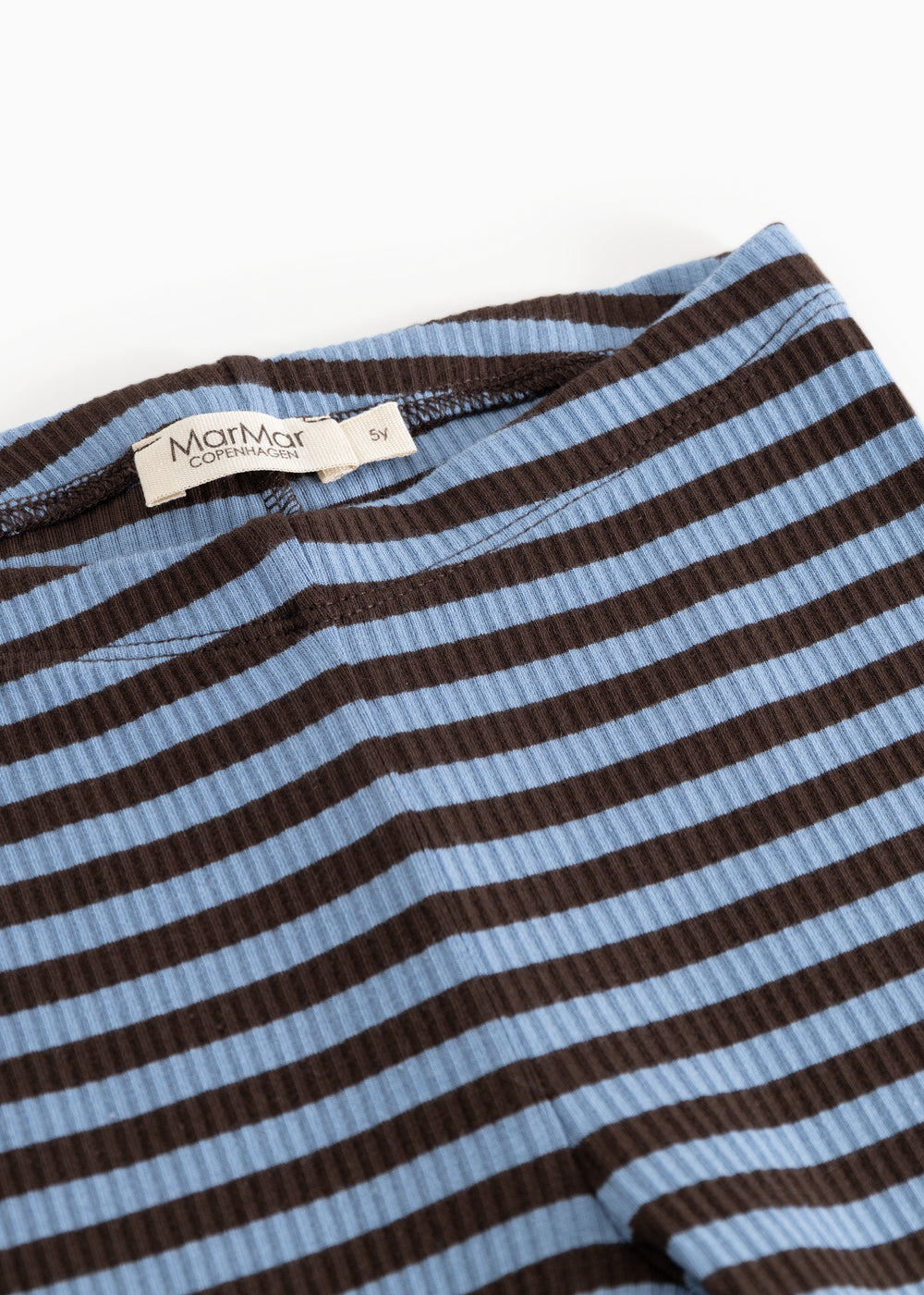 Striped leggings with elastic lining and MarMar brand at the waist.