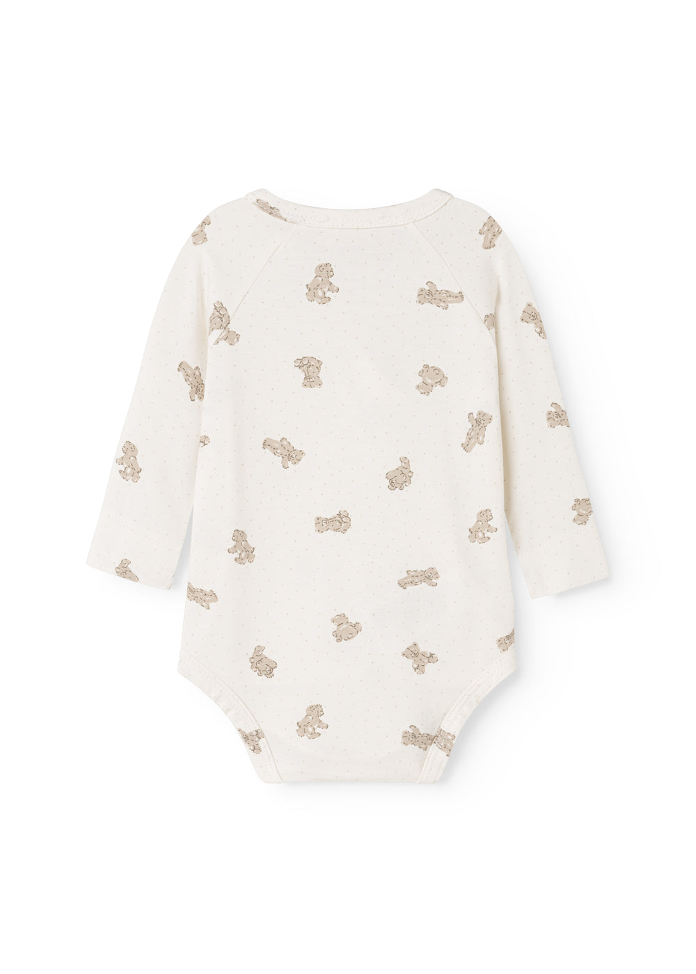 White bodystocking with long sleeves and a beige teddy bear everywhere