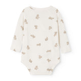 White bodystocking with long sleeves and a beige teddy bear everywhere