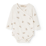 White bodystocking with long sleeves and beige teddy bear pattern
