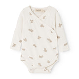 White bodystocking with long sleeves and beige teddy bear pattern