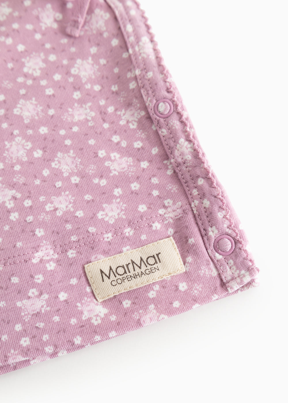 Pink blouse with floral print, button/strap closure, and MarMar Copenhagen brand.