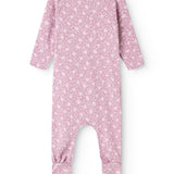 Rubetta dress in pink with small white-pink floral print, reversible and long-legged.