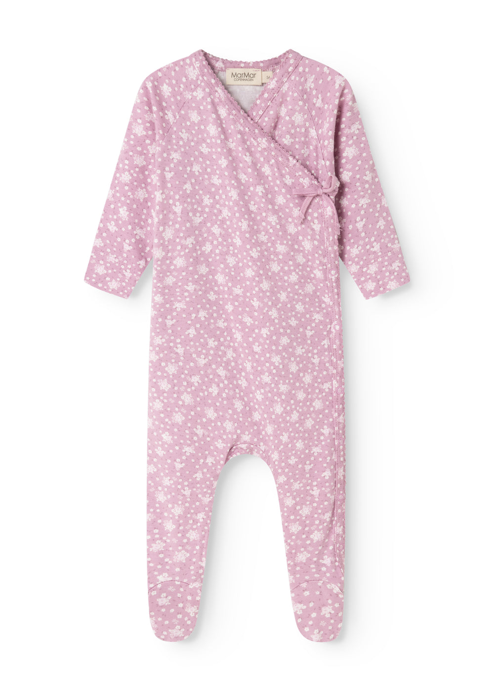 Rubetta dress in pink with small white-pink floral print, dress with long sleeves.