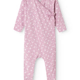 Rubetta dress in pink with small white-pink floral print, dress with long sleeves.