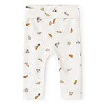 White baby pants with car motif all over and elastic waistband.