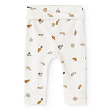 White baby pants with car motif all over and elastic waistband.