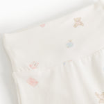Piva baby shorts: close-up of elastic waistband and small pastel animal print.
