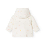 Baby jacket with hood and colored all-over pattern