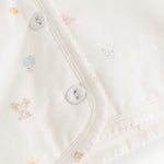 Printed hooded jacket with snap buttons and wavy front edge