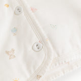 Printed hooded jacket with snap buttons and wavy front edge